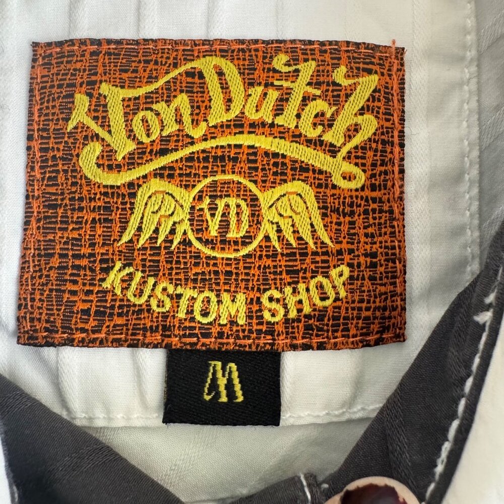 Von Dutch Kustom Shop Mens Shirt Button Up White Sz M Mechanic - Picture 3 of 11